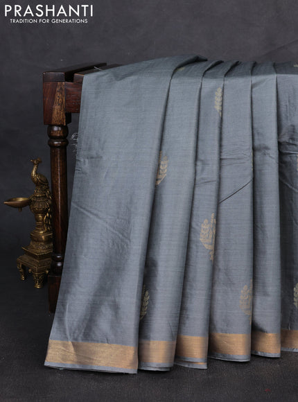 Banana silk saree grey with thread & zari woven buttas and zari woven border