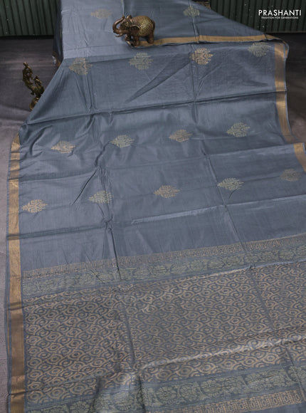 Banana silk saree grey with thread & zari woven buttas and zari woven border