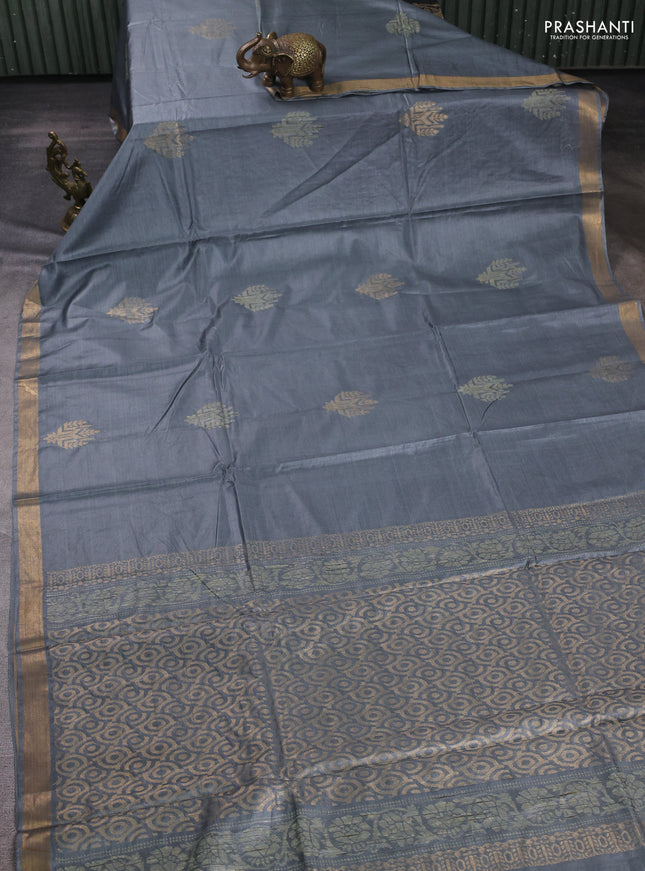 Banana silk saree grey with thread & zari woven buttas and zari woven border