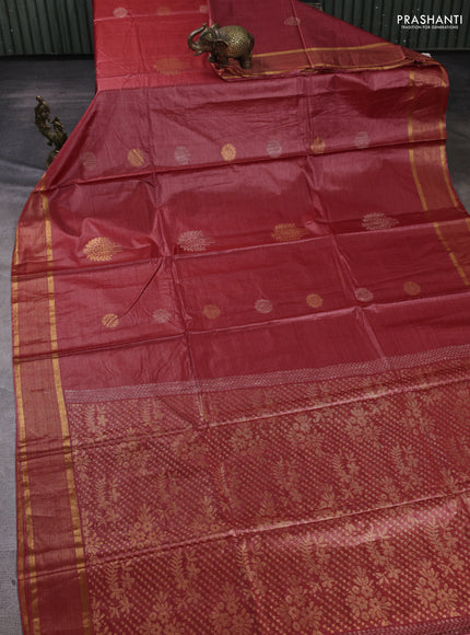 Banana silk saree maroon with thread & zari woven buttas and zari woven border