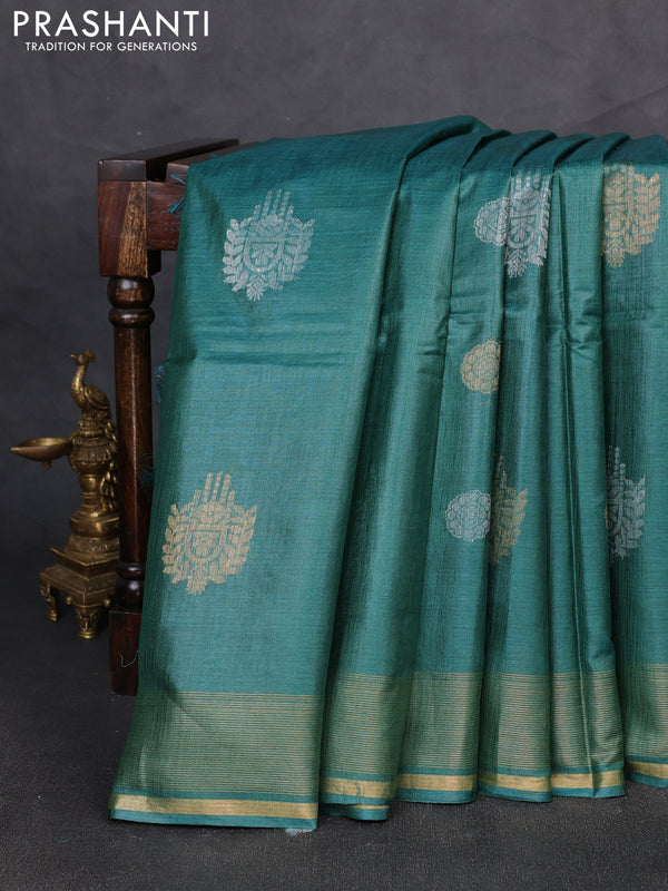 Banana silk saree green shade with allover silver & gold zari woven buttas and zari woven border