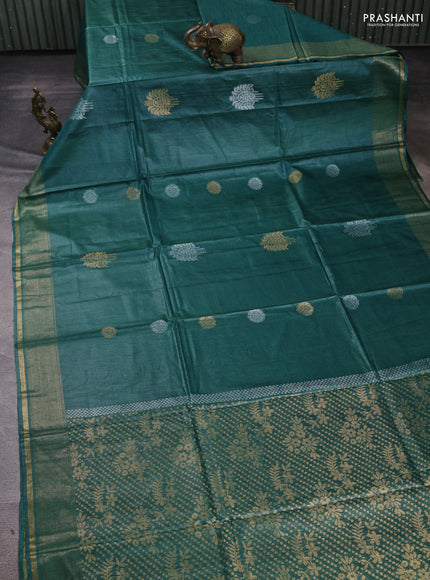 Banana silk saree green shade with allover silver & gold zari woven buttas and zari woven border