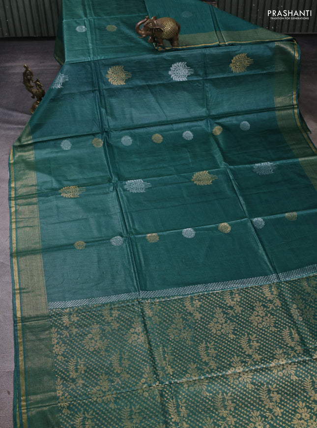 Banana silk saree green shade with allover silver & gold zari woven buttas and zari woven border