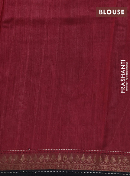 Munga tussar silk saree black and maroon with allover polka dot prints and zari woven kantha stitch work
