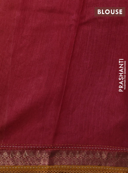 Munga tussar silk saree dark mustard and maroon with allover polka dot prints and zari woven kantha stitch work