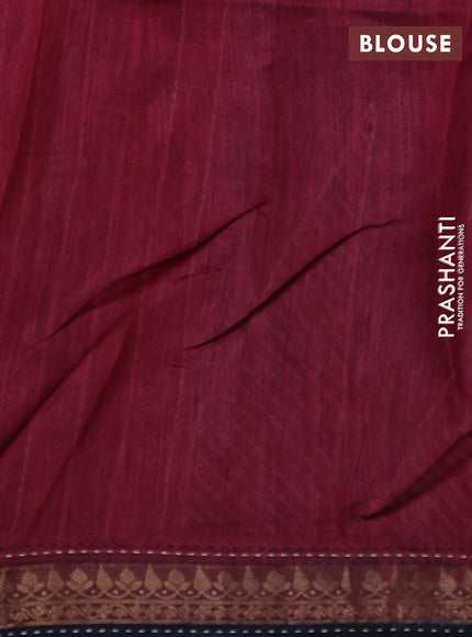 Munga tussar silk saree navy blue and maroon with allover polka dot prints and zari woven kantha stitch work