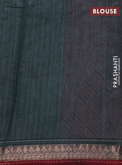 Munga tussar silk saree maroon and green shade with allover polka dot prints and zari woven kantha stitch work