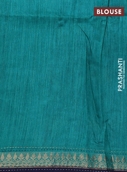 Munga tussar silk saree navy blue and teal green with allover prints and zari woven kantha stitch work