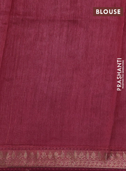 Munga tussar silk saree wine shade and pastel maroon with allover prints & kantha stitch work and zari woven border