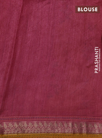 Munga tussar silk saree dark mustard and pink shade with allover butta prints & kantha stitch work and zari woven border