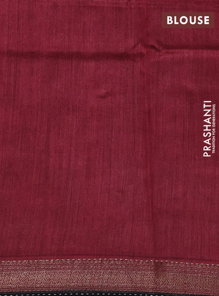 Munga tussar silk saree black and maroon with allover prints & kantha stitch work and zari woven border