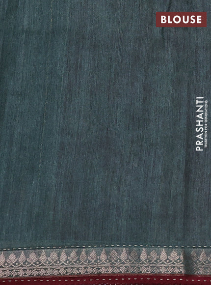 Munga tussar silk saree maroon and green with allover prints & kantha stitch work and zari woven border