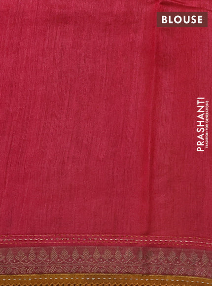 Munga tussar silk saree dark mustard and maroon with allover prints and zari woven kantha stitch work
