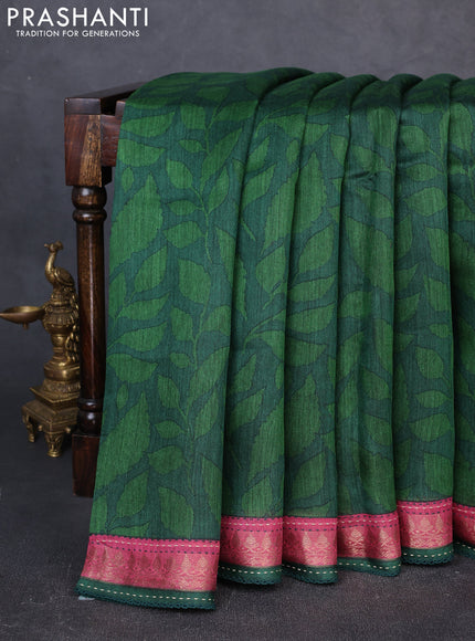 Munga tussar silk saree green and maroon shade with allover prints and zari woven kantha stitch work