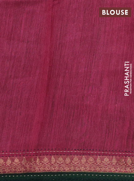 Munga tussar silk saree green and maroon shade with allover prints and zari woven kantha stitch work