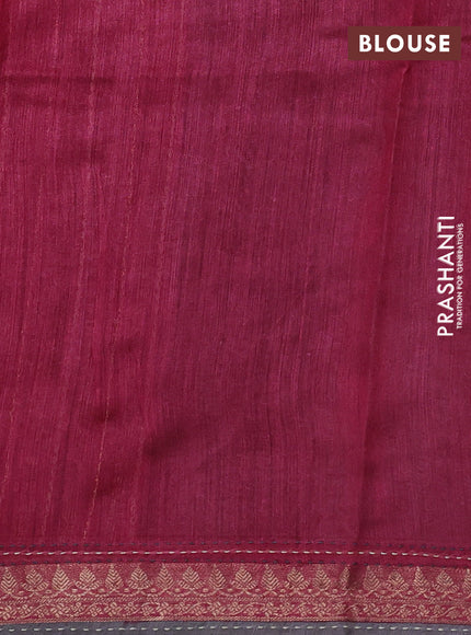 Munga tussar silk saree grey shade and maroon shade with allover prints and zari woven kantha stitch work