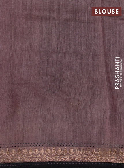 Munga tussar silk saree black and rosy brown with allover prints & kantha stitch work and zari woven border