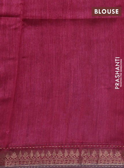 Munga tussar silk saree rosy brown and maroon shade with allover prints and zari woven kantha stitch work