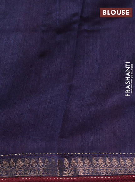 Munga tussar silk saree maroon and navy blue with allover prints and zari woven kantha stitch work