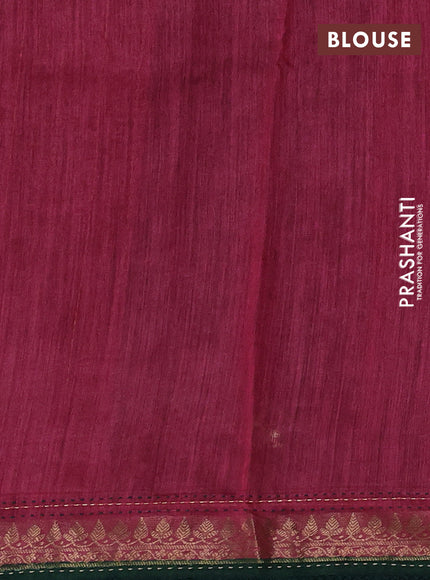 Munga tussar silk saree green and pink shade with allover prints and zari woven kantha stitch work