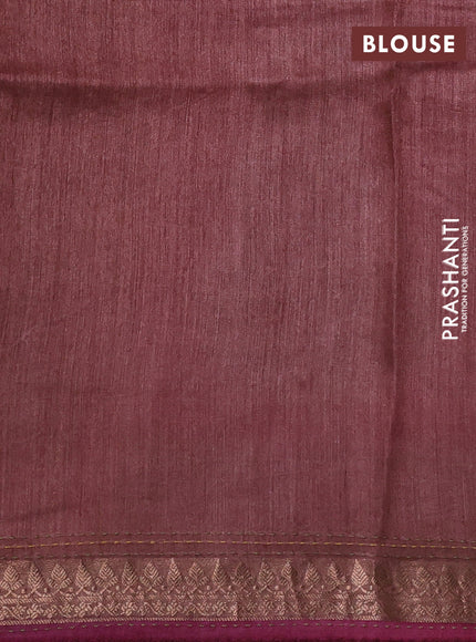 Munga tussar silk saree magenta pink and brown shade with allover prints & kantha stitch work and zari woven border