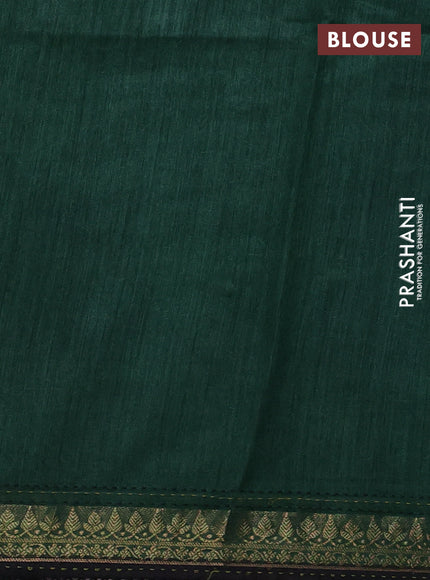 Munga tussar silk saree dark grey and green with allover prints & kantha stitch work and zari woven border