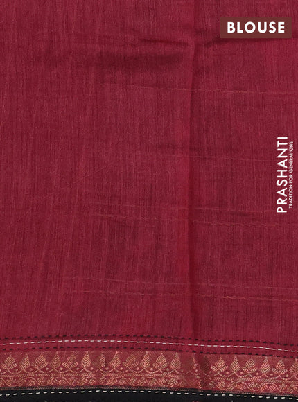 Munga tussar silk saree black and maroon shade with allover prints & kantha stitch work and zari woven border
