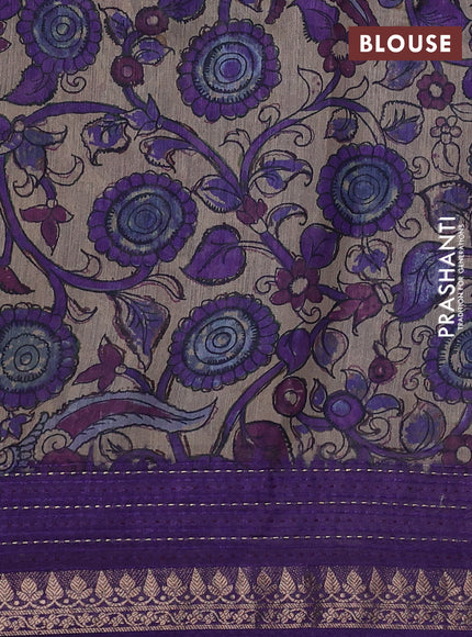 Munga tussar silk saree purple and beige with allover butta prints and zari woven kantha stitch work