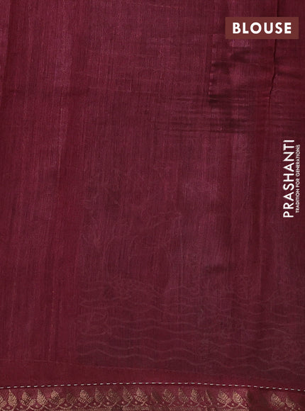 Munga tussar silk saree green and maroon shade with allover prints & kantha stitch work and zari woven border