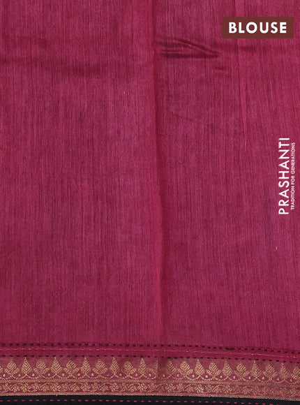 Munga tussar silk saree black and pink with allover prints & kantha stitch work and zari woven border