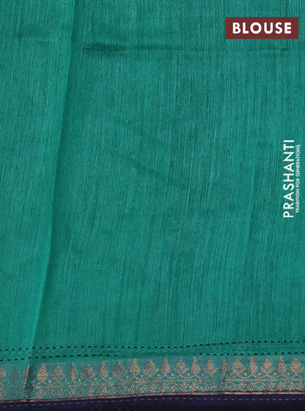 Munga tussar silk saree navy blue and teal green with allover prints & kantha stitch work and zari woven border