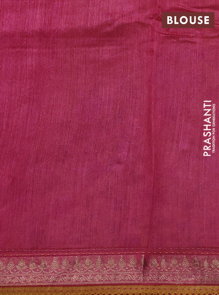 Munga tussar silk saree dark mustard and pink shade with allover prints & kantha stitch work and zari woven border