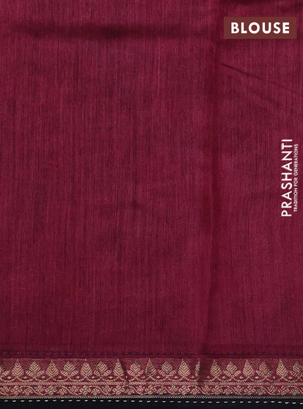 Munga tussar silk saree navy blue and pink shade with allover prints & kantha stitch work and zari woven border
