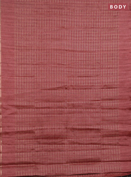 Semi tussar saree pastel maroon and beige with allover zari checked pattern and simple border