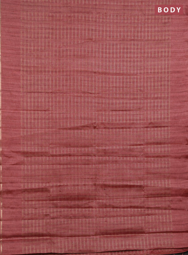 Semi tussar saree pastel maroon and beige with allover zari checked pattern and simple border