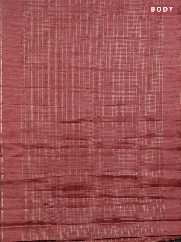 Semi tussar saree pastel maroon and beige with allover zari checked pattern and simple border