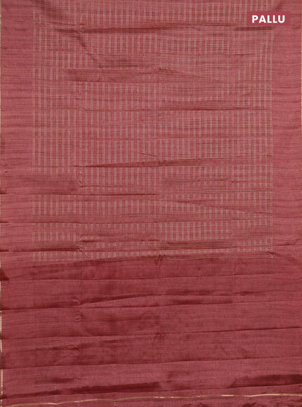Semi tussar saree pastel maroon and beige with allover zari checked pattern and simple border