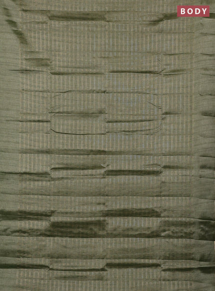 Semi tussar saree green and beige with allover zari checked pattern and simple border