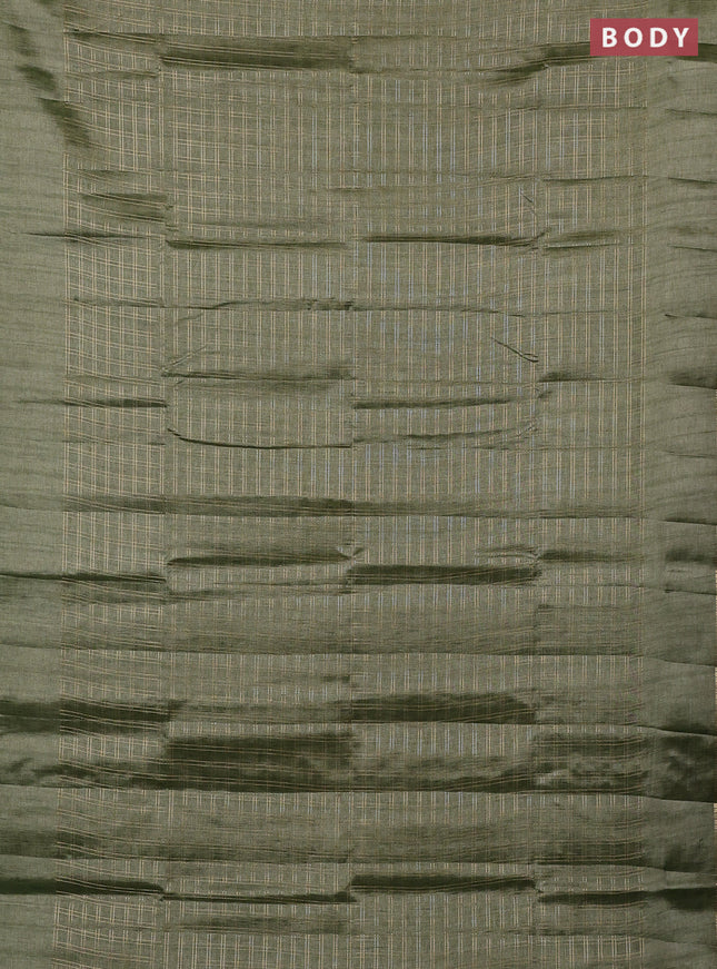 Semi tussar saree green and beige with allover zari checked pattern and simple border