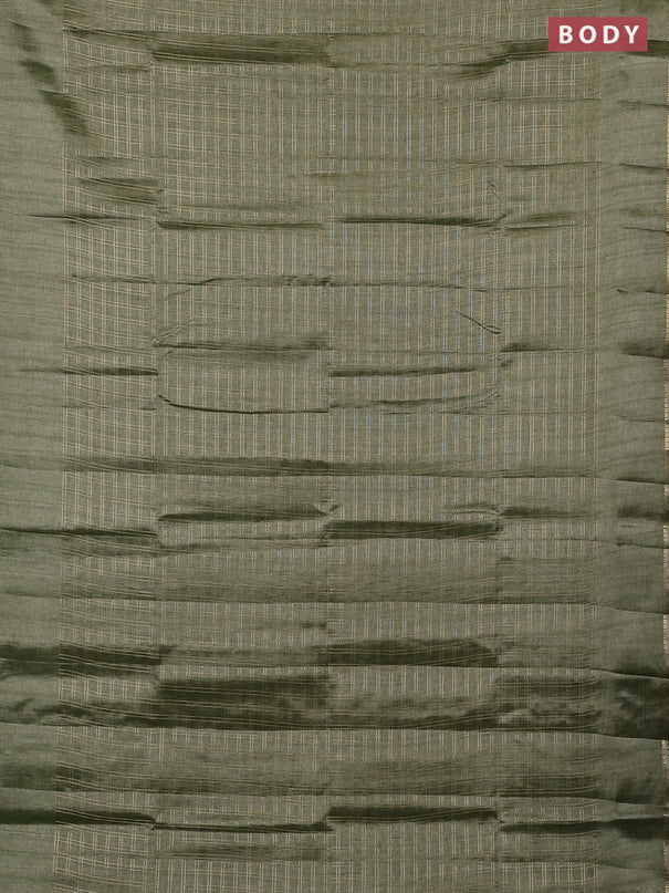 Semi tussar saree green and beige with allover zari checked pattern and simple border