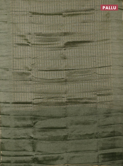 Semi tussar saree green and beige with allover zari checked pattern and simple border