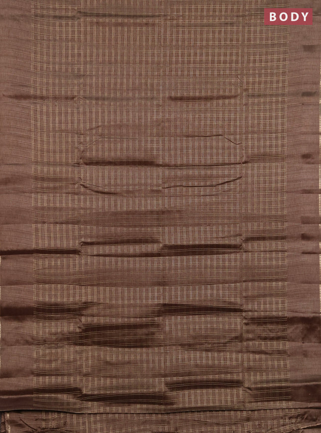 Semi tussar saree brown and beige with allover zari checked pattern and simple border
