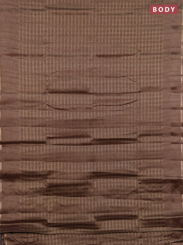 Semi tussar saree brown and beige with allover zari checked pattern and simple border