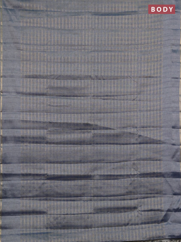 Semi tussar saree bluish grey and beige with allover zari checked pattern and simple border