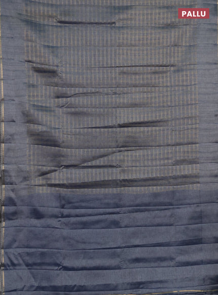 Semi tussar saree bluish grey and beige with allover zari checked pattern and simple border