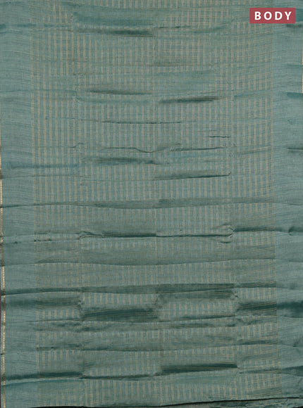 Semi tussar saree teal green and beige with allover zari checked pattern and simple border
