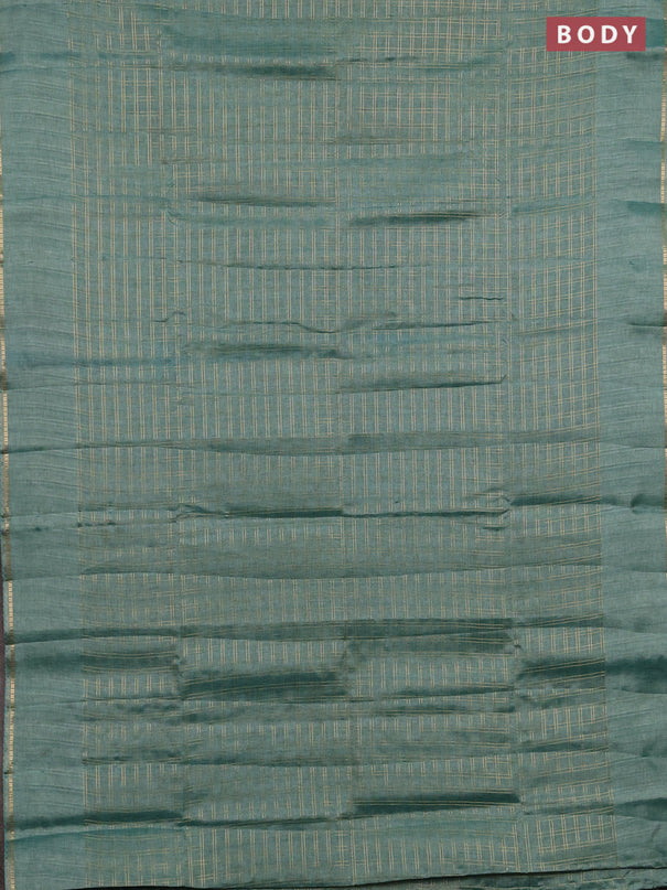 Semi tussar saree teal green and beige with allover zari checked pattern and simple border