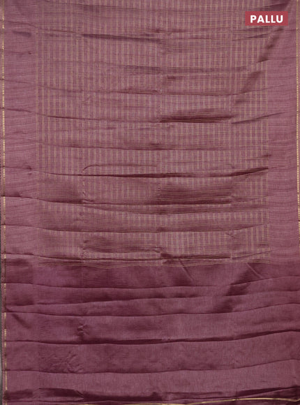 Semi tussar saree mauve pink and beige with allover zari checked pattern and simple border