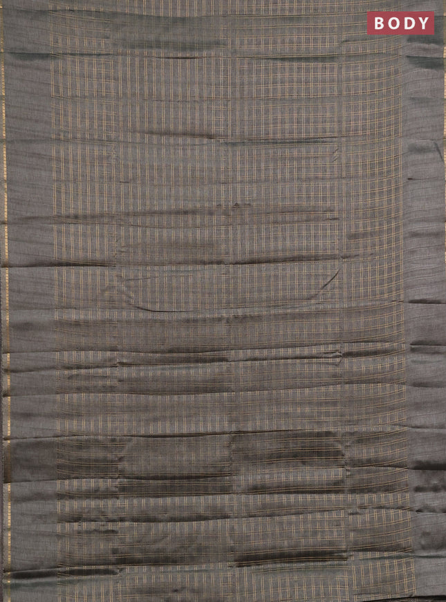 Semi tussar saree grey and beige with allover zari checked pattern and simple border