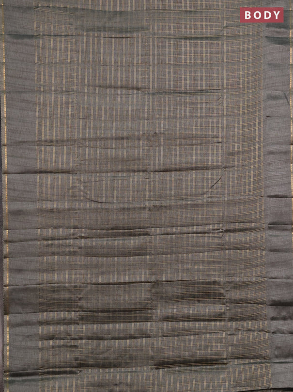Semi tussar saree grey and beige with allover zari checked pattern and simple border